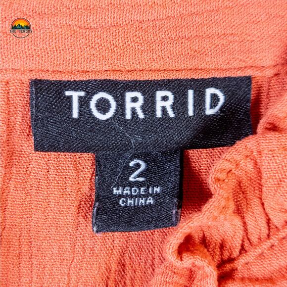 Torrid Blouse Top Orange Crinkle Gauze Embroidered Keyhole Plus Women's Size 2X - Picture 7 of 9